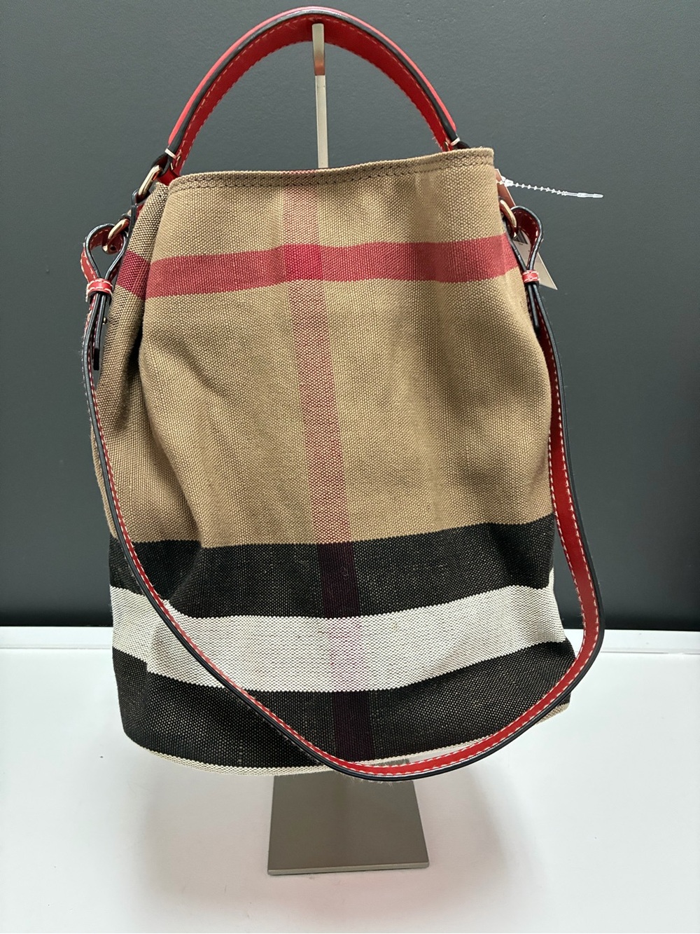 Authentic Burberry Medium Ashby Check Bucket Bag